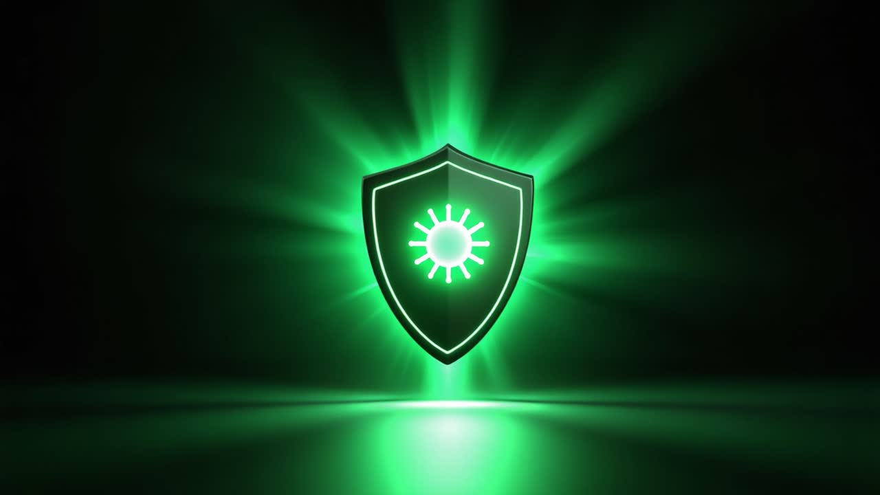 Illuminated Shield with Radiant Light Symbolizing Protection and Security in a Dark Environment