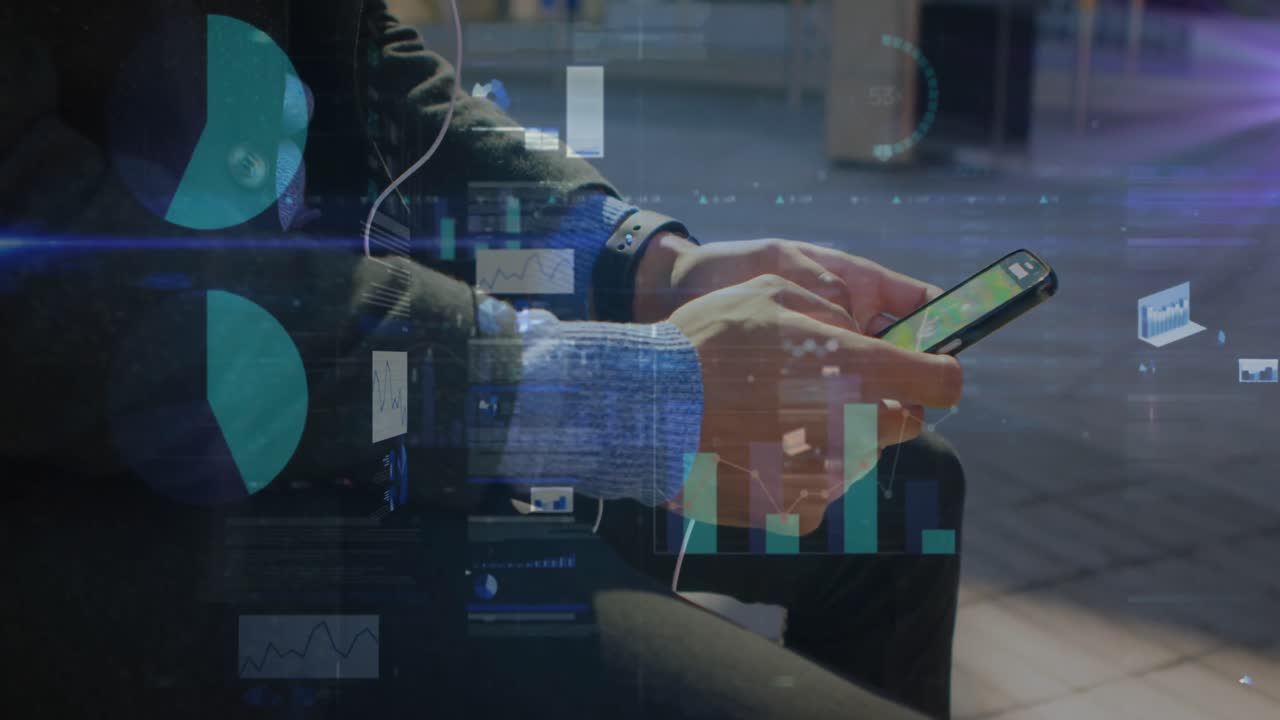 equazioni matematiche su un uomo che usa il telefono in strada.