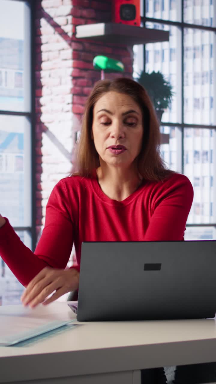 Vertical Video Female applicant at a virtual job interview chatting via online video call