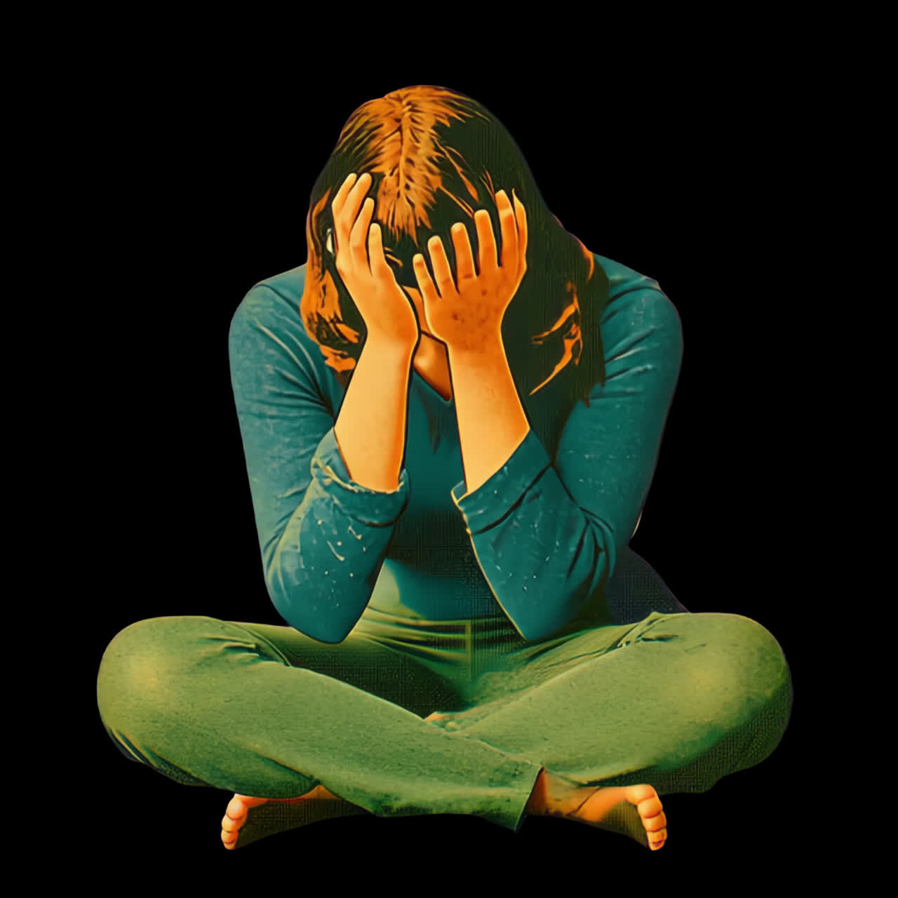 Sadness depicted through seated figure animation isolated asset, transparent 4K video, alpha