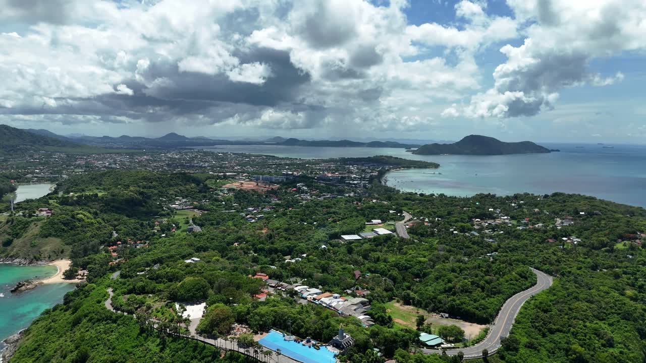 Panoramic Aerial View of a Coastal Town