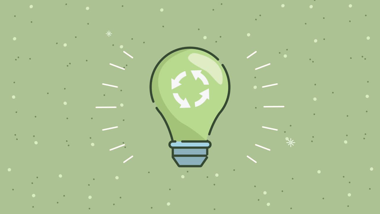 eco friendly animation with recycle arrows in bulb