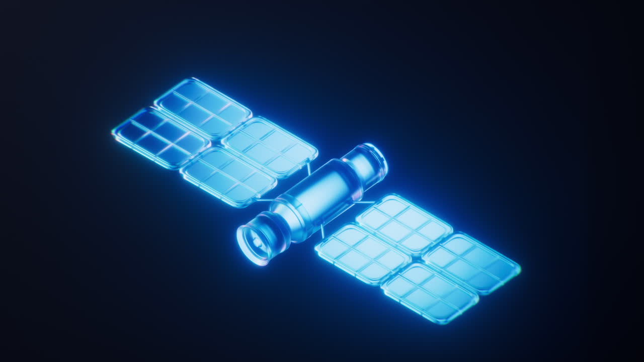 어두운 네온 빛 효과와 인공 위성의 루프 애니메이션, 3d 렌더링