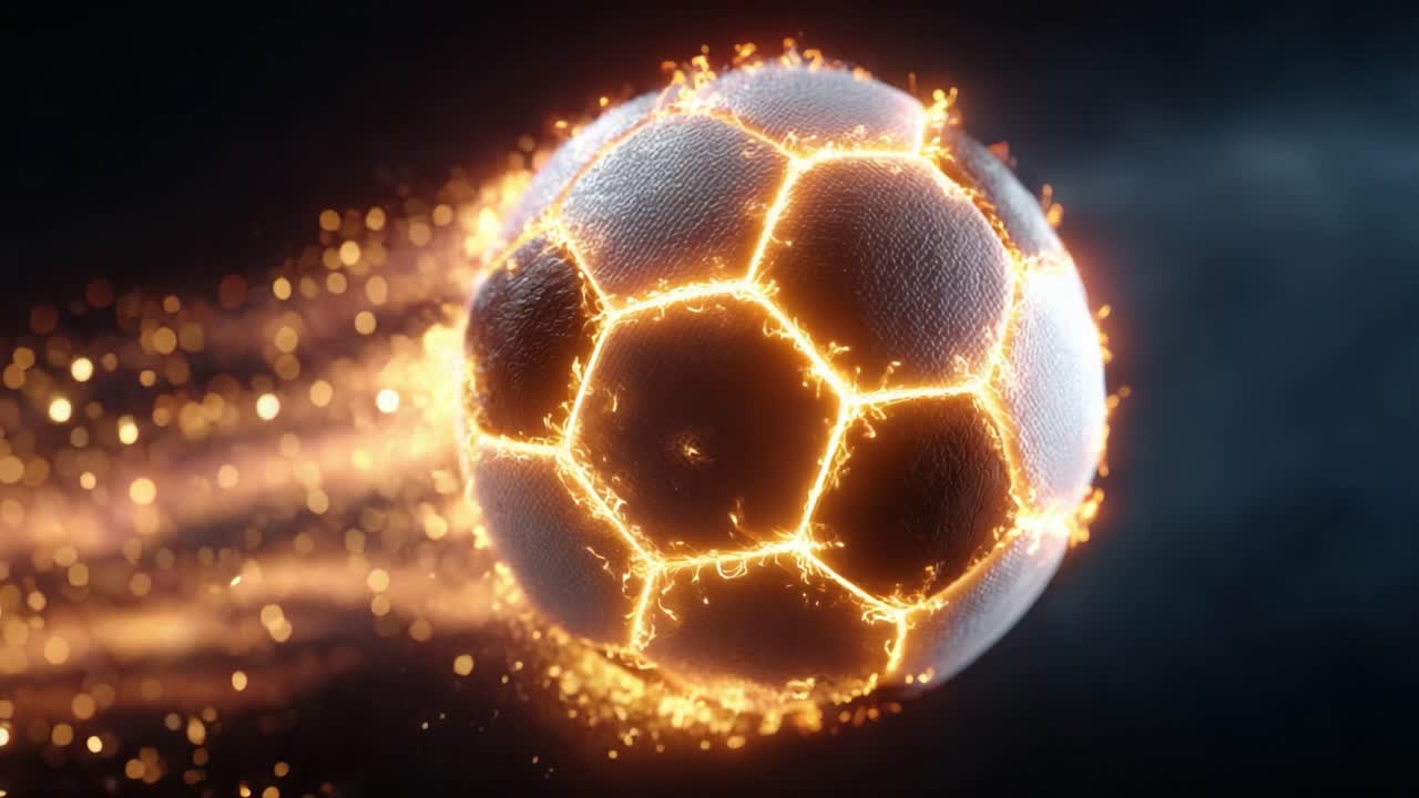 A Dynamic Representation of a Fiery Soccer Ball in Motion, Capturing the Energy and Excitement of the Game's Speed and Power Through Stunning Visual Effects