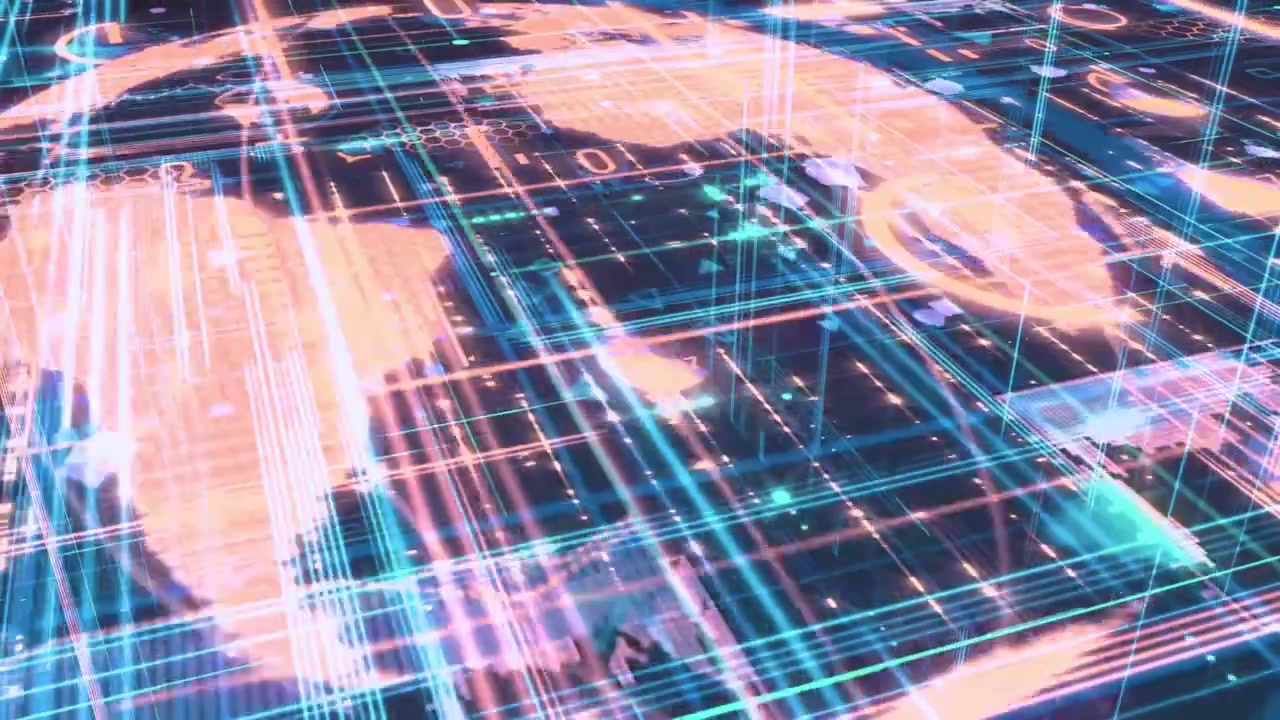 Animated Futuristic Digital Network with Data Flow and World Map