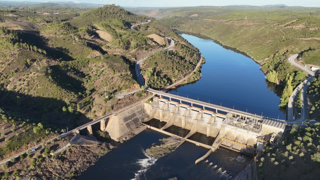 Aerial view of Tagus river dam almost at sunset 2