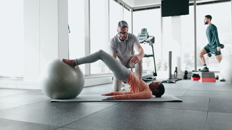 Coach,-exercise-ball-and-woman-training
