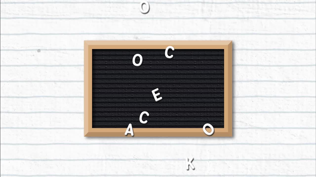 animación del texto de bienvenida a la escuela sobre los iconos de los artículos escolares y en la pizarra