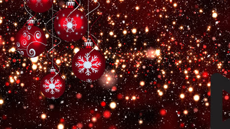 Animation-of-baubles-over-snow-falling