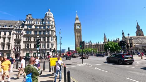 pedestrians and traffic near iconic big ben