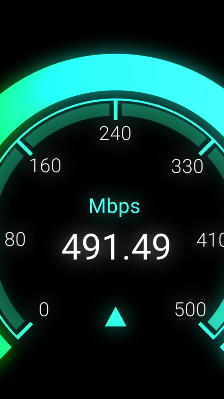 Animation of green speedometer over black background