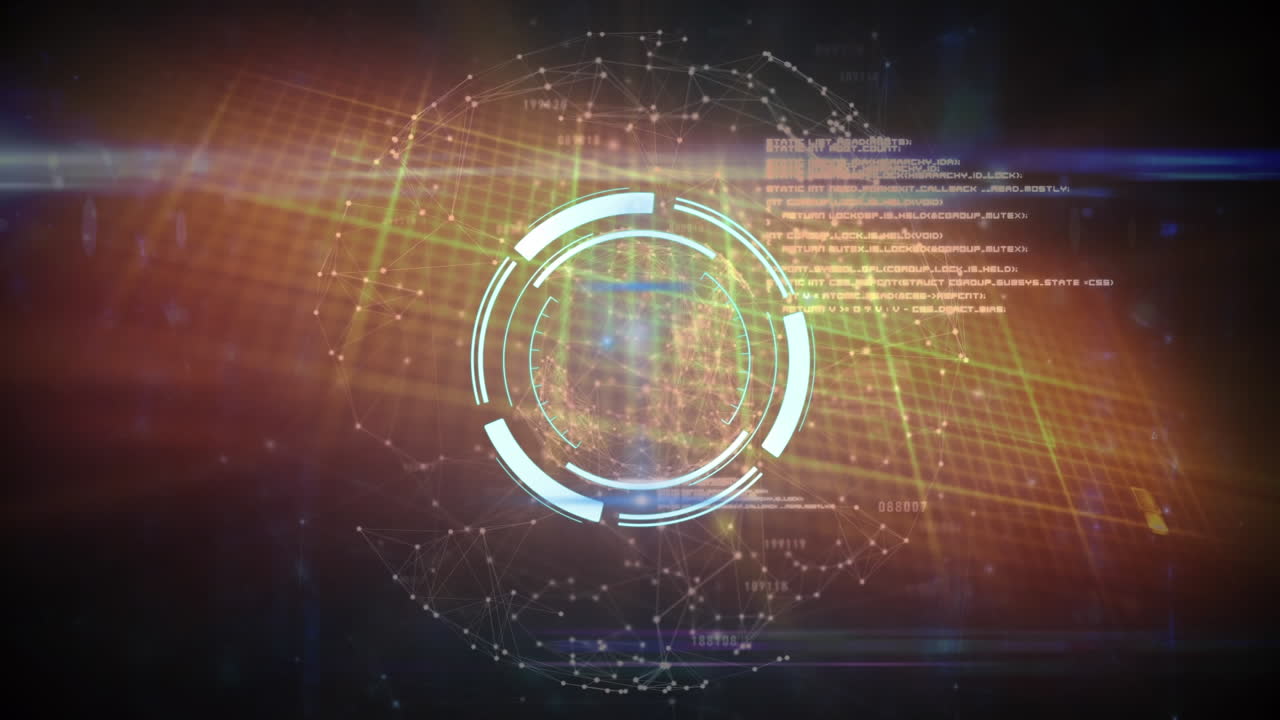 animación del escáner redondo de neón y el globo de la red de conexiones contra un fondo negro