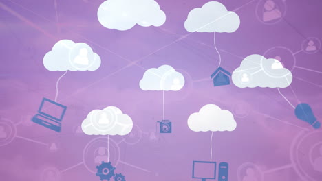 Animation of network of connections over purple background