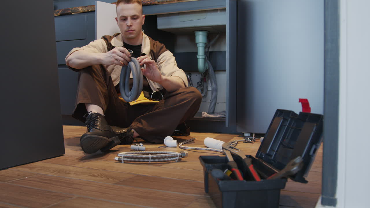 Male Plumber Posing for Camera in Clients House