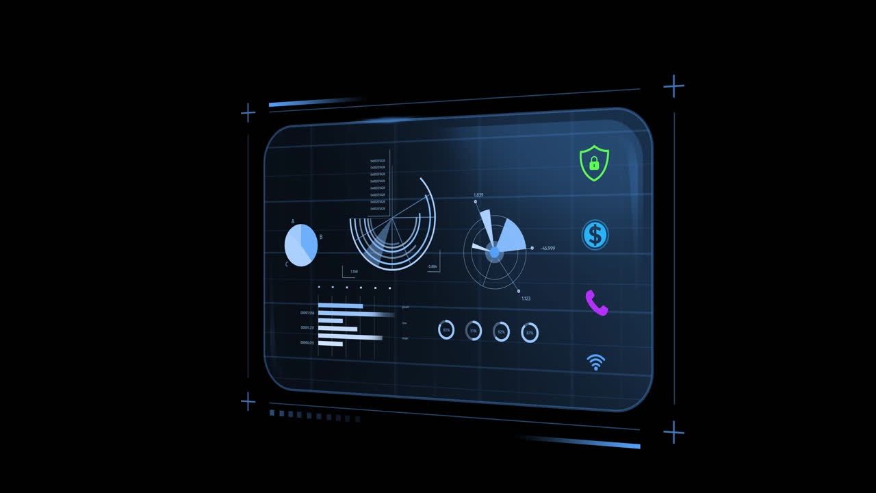 Animation of screen with banking data over black background