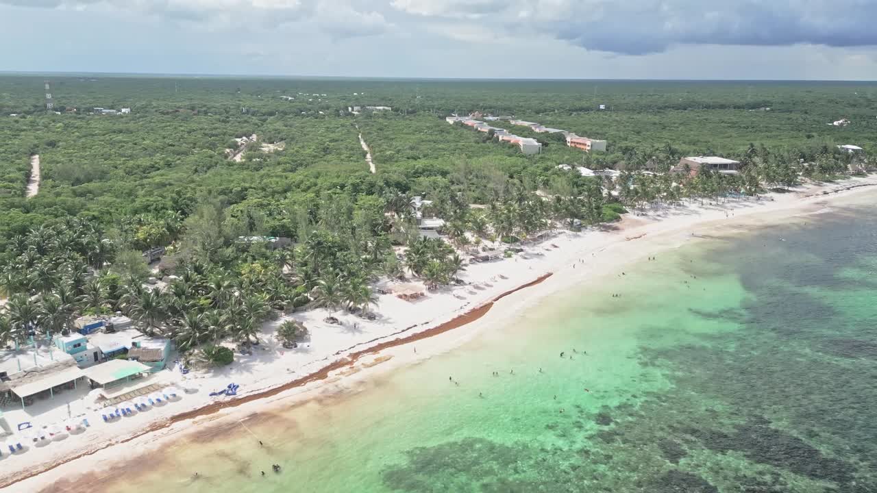 Aerial view of Xpu-ha beach, serene and scenic, Riviera Maya, Mexico