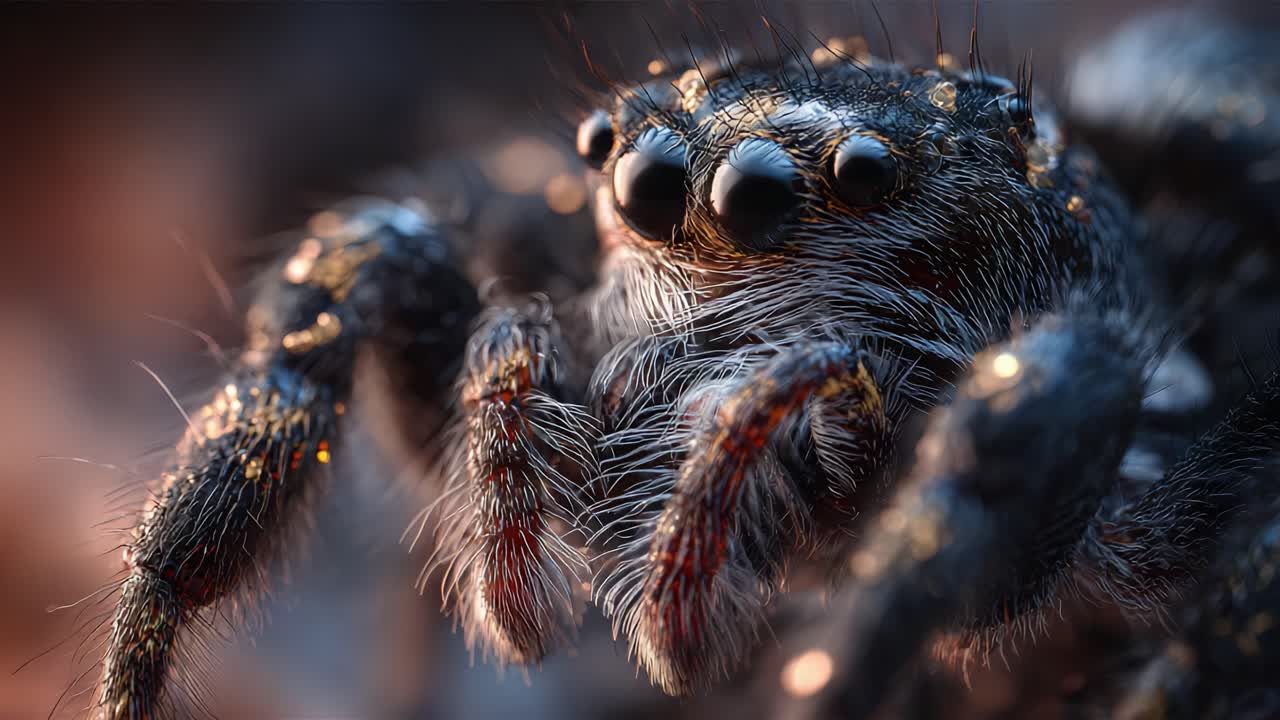A Close-Up View of a Spider Featuring Intricate Details and Textures, Illuminated Against a Beautifully Blurred Background Capturing the Natural Habitat of This Fascinating Arachnid
