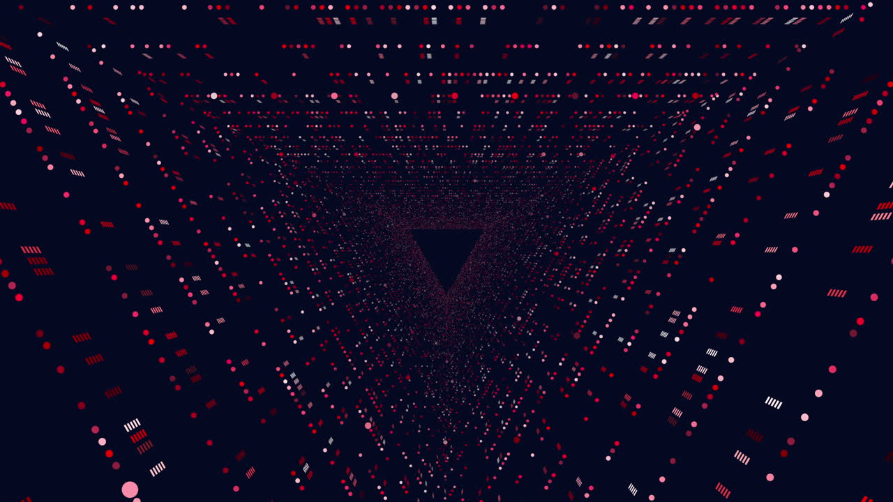 Futuristic neon triangles with dots and lines in spiral in dark galaxy