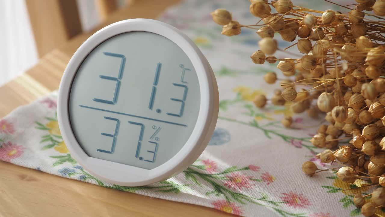 Digital Thermometer and Hygrometer Displaying Indoor Climate