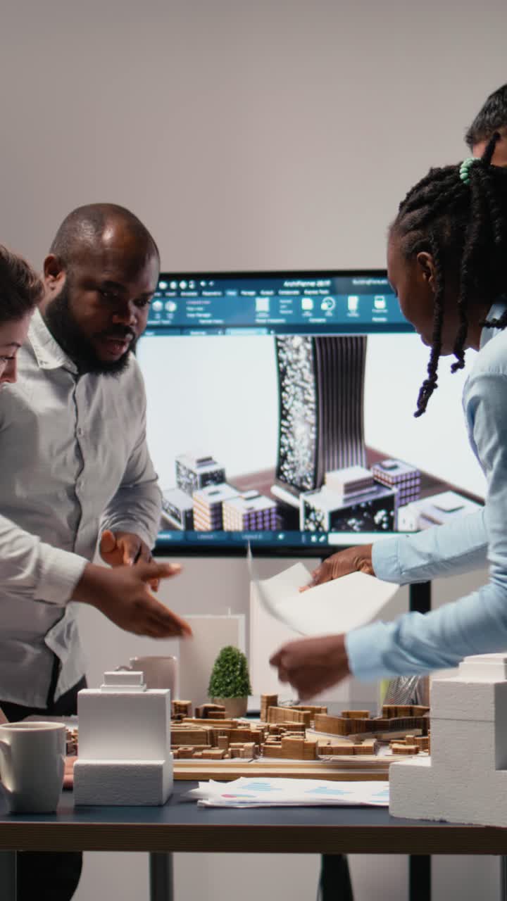 Vertical Video Close up of real estate contractors showing master plan for a housing layout