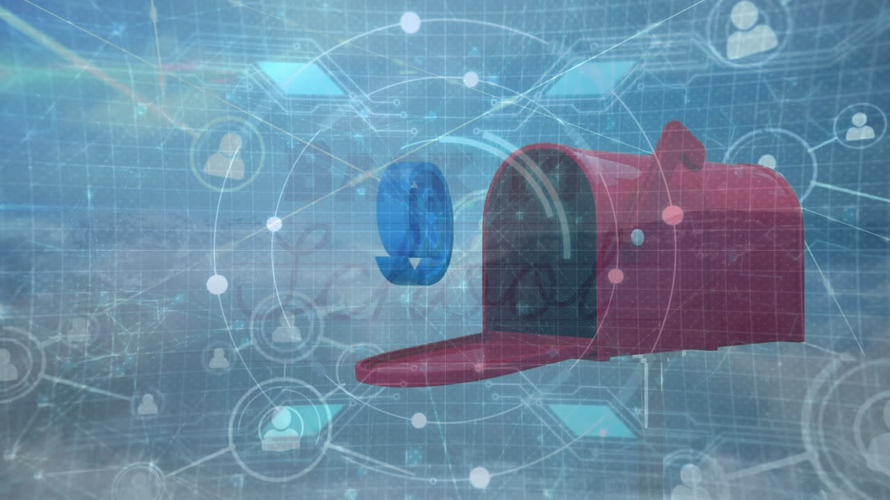 우편함과 하늘과 구름 위의 연결 네트워크의 애니메이션