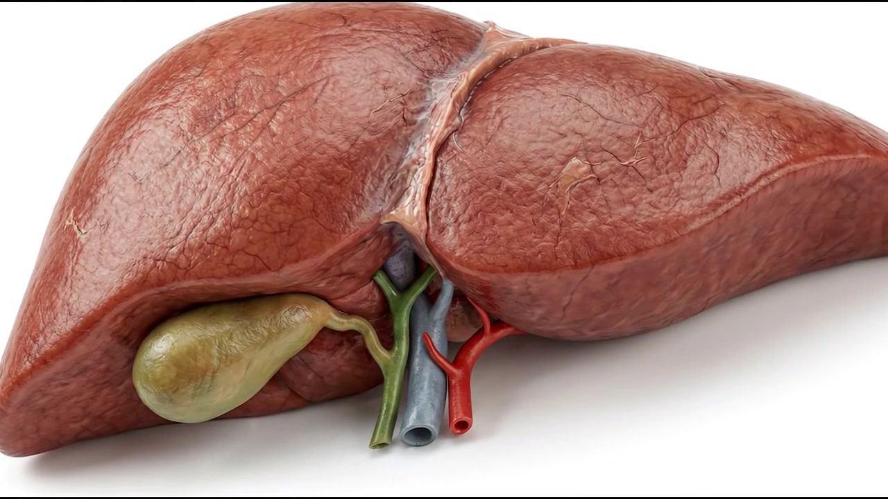 Modello realistico dettagliato di fegato umano che mostra lobi e vasi sanguigni