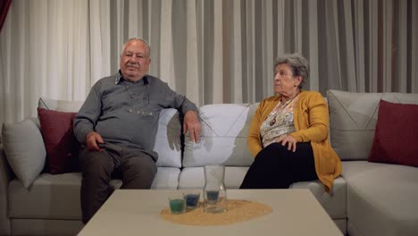 una pareja de ancianos viendo la televisión.