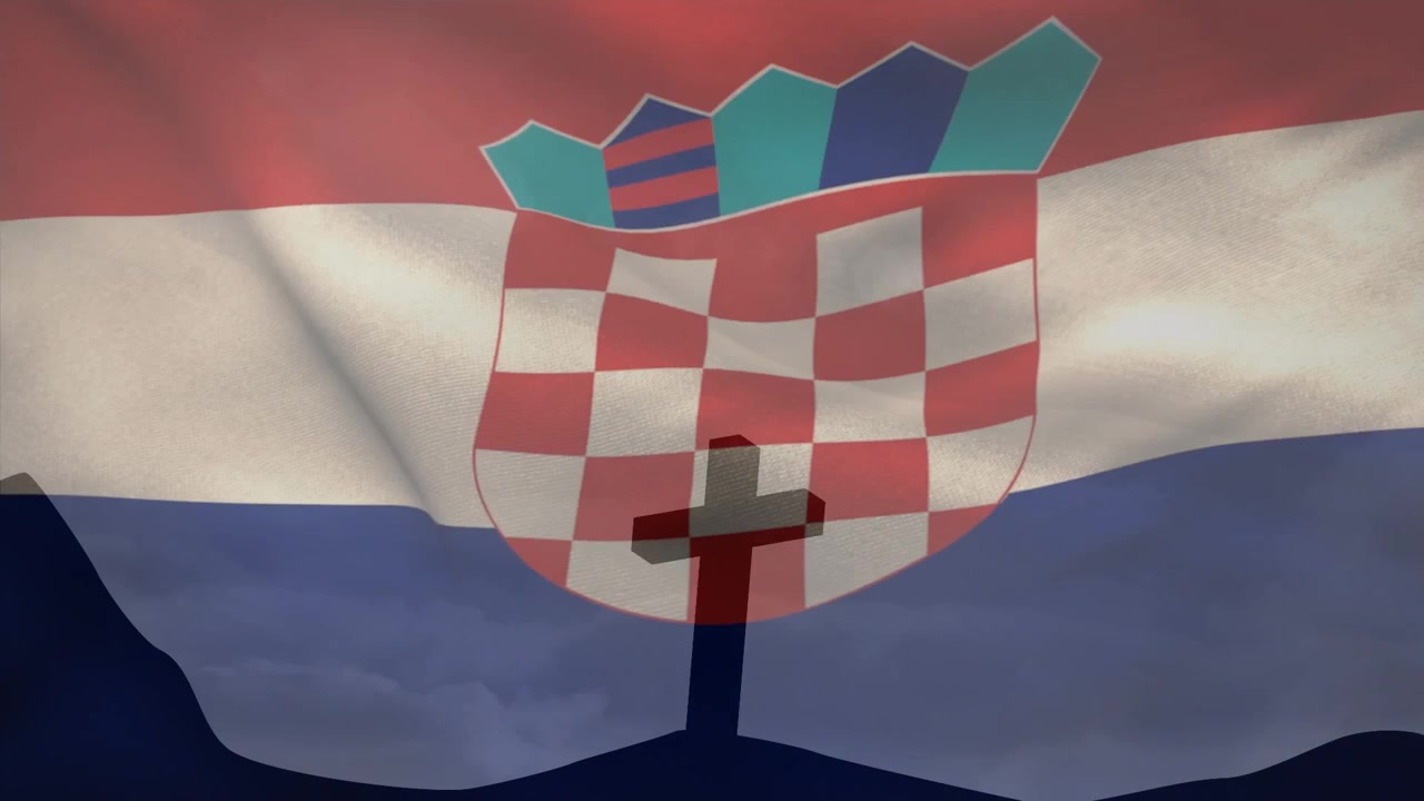 Animation von christlichem Kreuz und Flagge von Kroatien