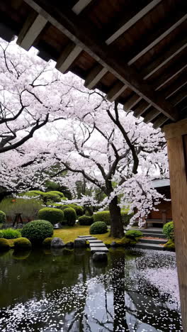 japanese garden with cherry blossoms in spring
