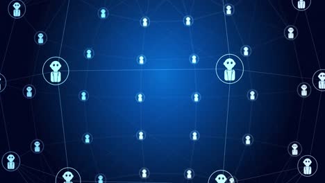animación de la red de conexiones con iconos en fondo azul y negro