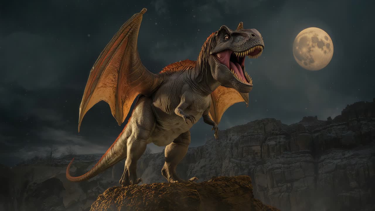 Winged Tyrannosaurus Rex under the Moonlight
