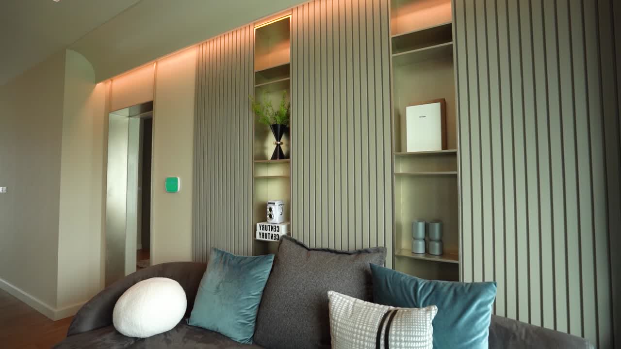 현대적이고 우아한 생활 공간 인테리어 디자인, 사람 없음