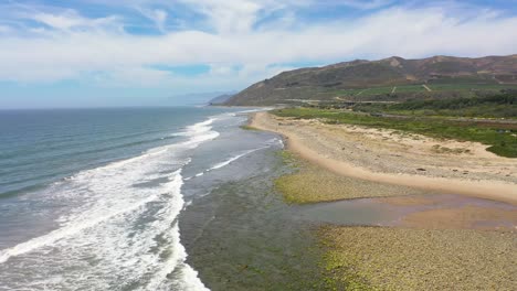 Antenne-über-Der-Zentralen-Küste-Von-Kalifornien,-Küste-Und-Strand-In-Der-Nähe-Des-Ventura-Flusses