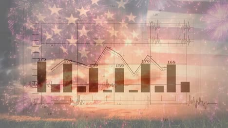 animation of data processing over flag of america