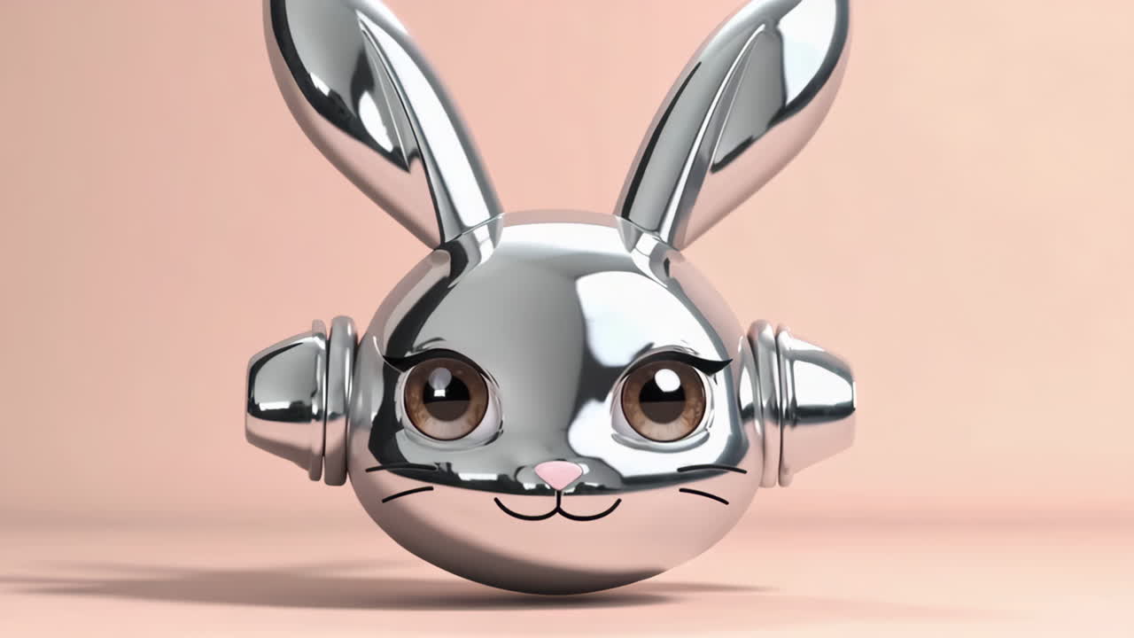 Shiny Metal Rabbit Head with Headphones