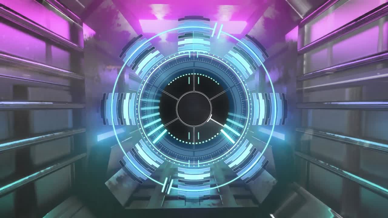 디지털 터널 위의 시계와 함께 범위 스캐닝의 애니메이션