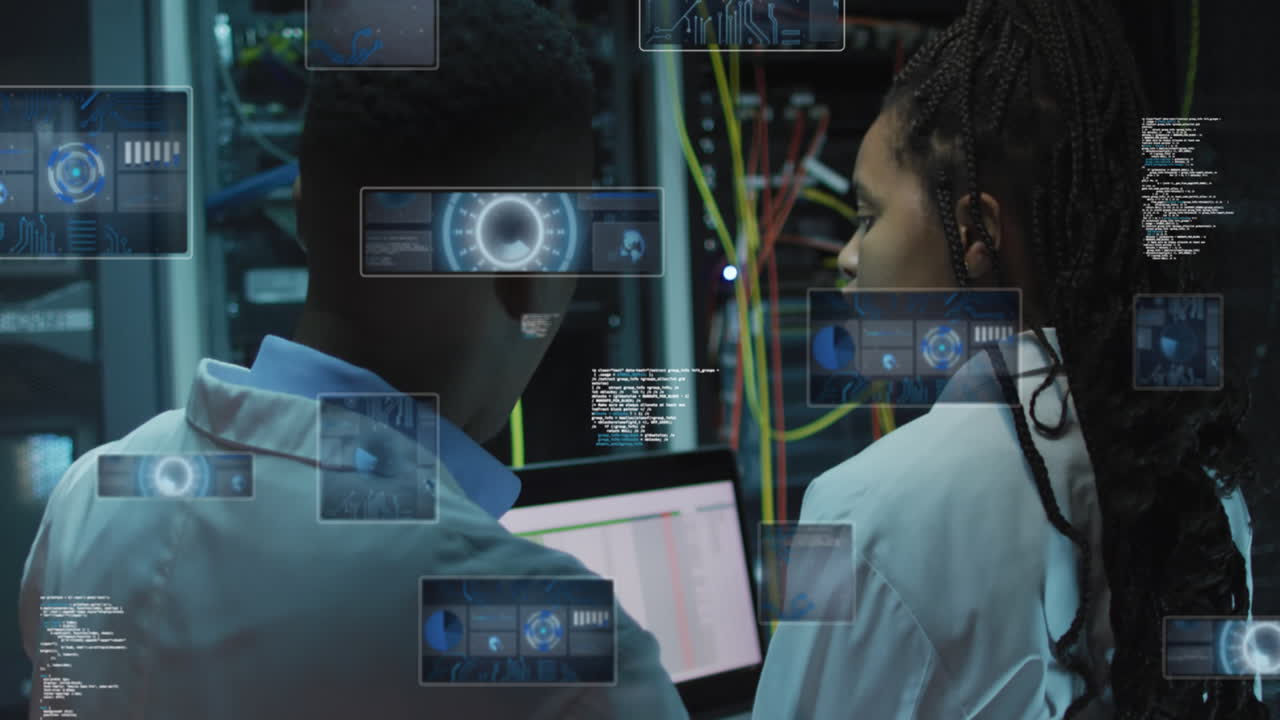Animation of data processing over diverse it technicians by computer servers