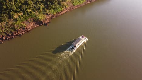 international boat shuttle at iguazu river south america aerial