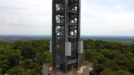 drone shot argentina santa ana forest with mast cross midday afternoon with blue sky cloudy landscape around santa ana