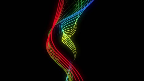 abstract loopable motion multicolored waving lines texture at black background