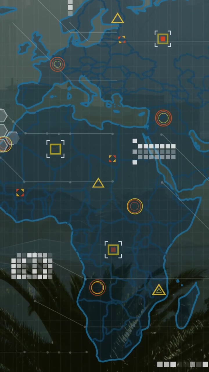 Animation of circuit board pattern on map over aerial view of fog covered modern city