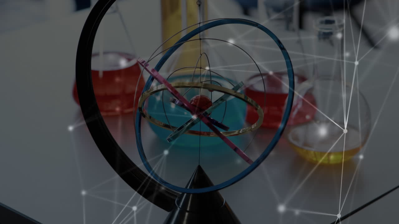 실험실 유리를 통해 네트워크 연결의 애니메이션