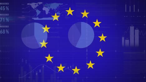 Animation-Der-Finanzdatenverarbeitung-über-Dem-Stern-Der-Flagge-Der-Europäischen-Union