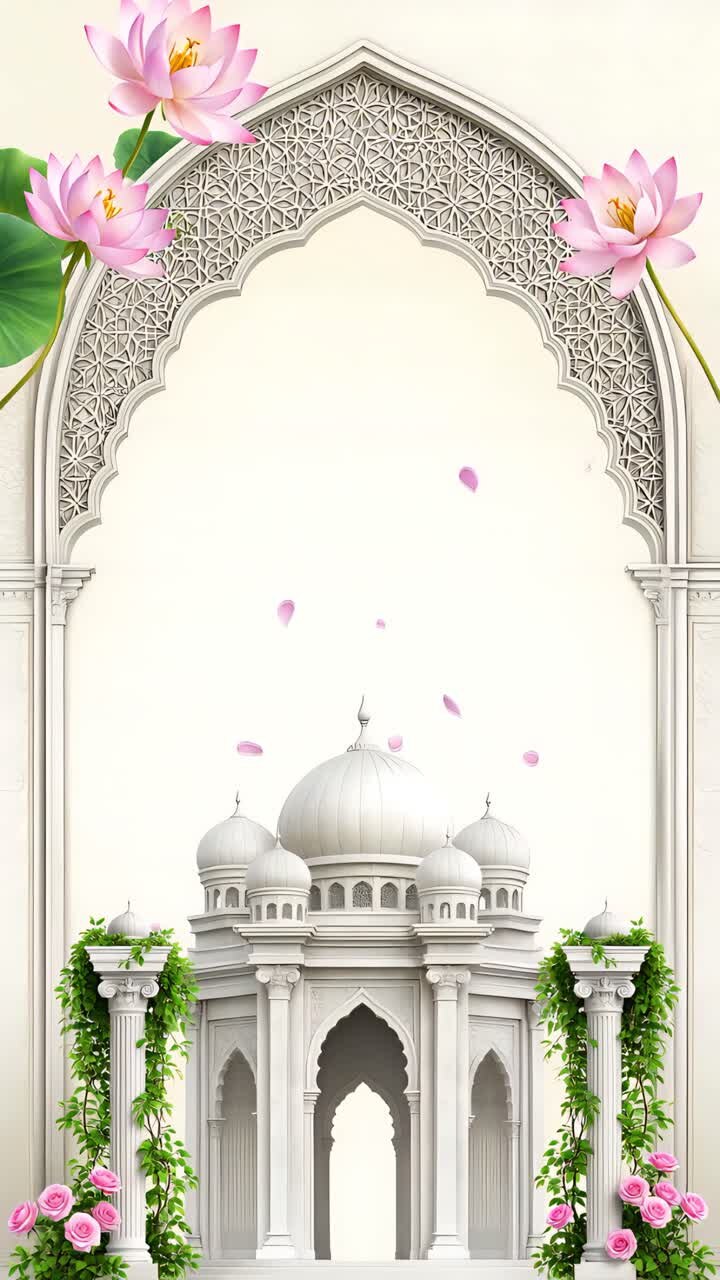 Sfondo Arco Nuziale Islamico con Loto Floreale e Padiglione Elegante 4K