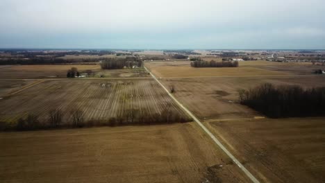aerial view of farmland in winter
