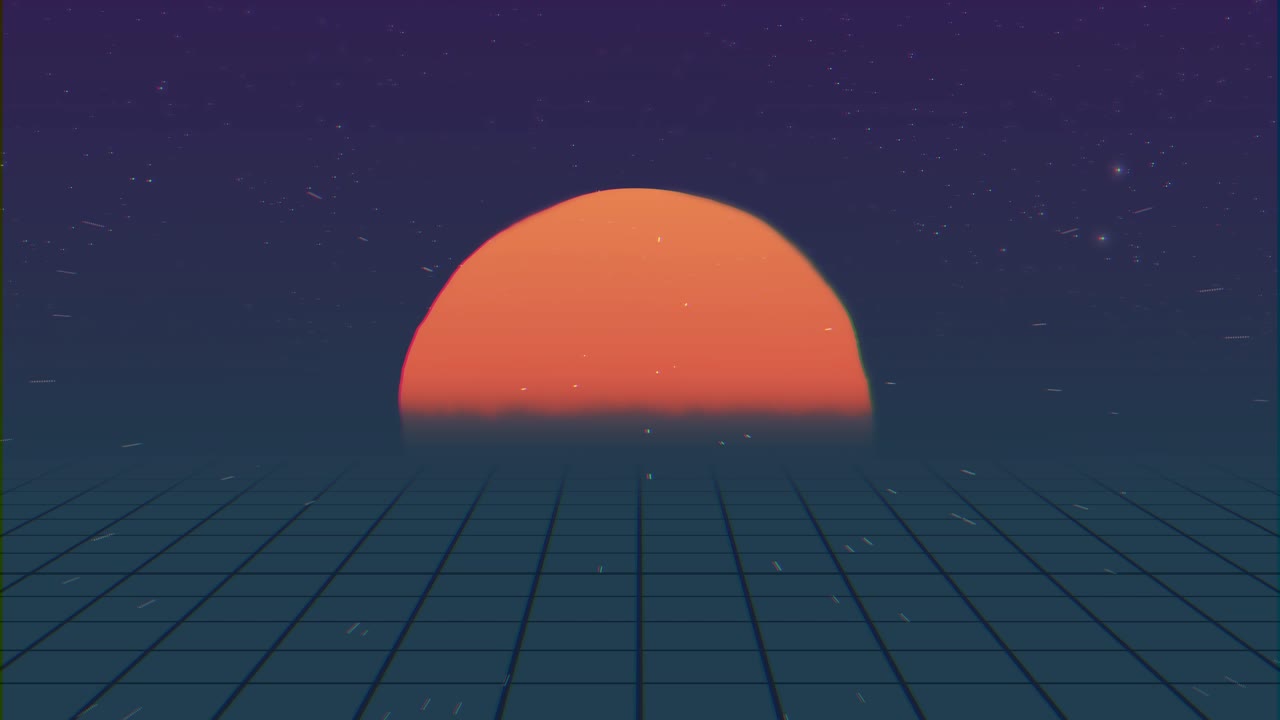 el atardecer retro en una cuadrícula cyberpunk