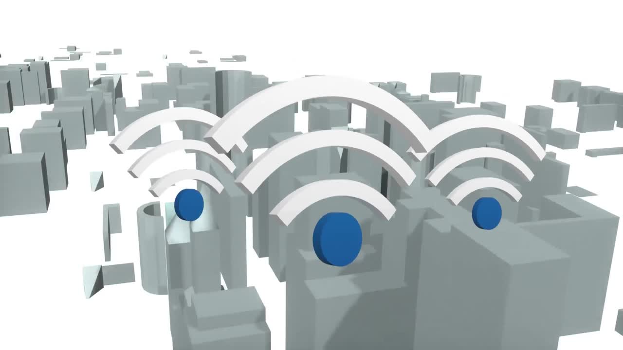 símbolos wifi y diferentes edificios
