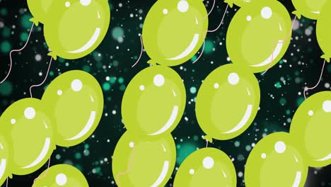 Animation-of-balloons-floating-over-black-background-with-dots