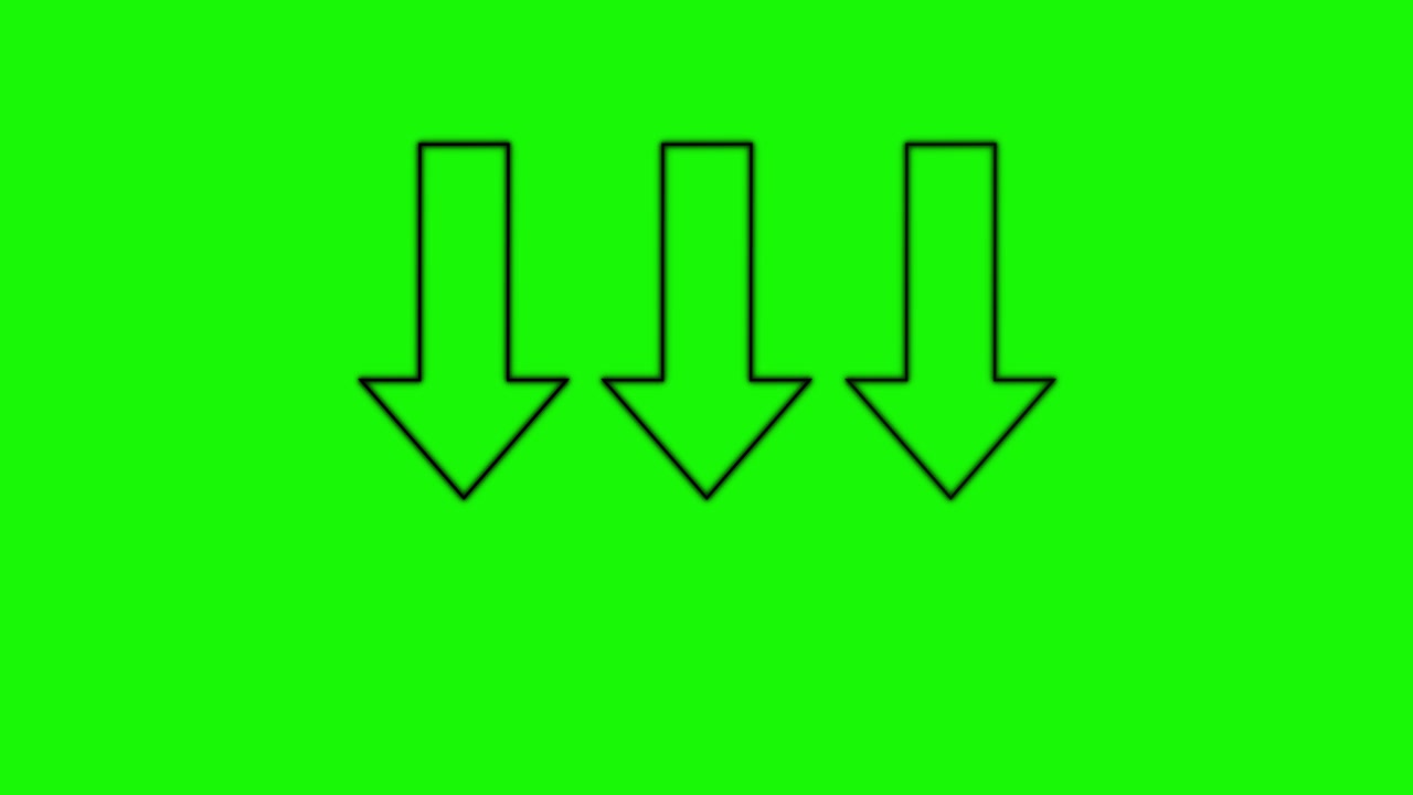 Three black outlined arrows smoothly descend on a vivid green background with steady, linear motion