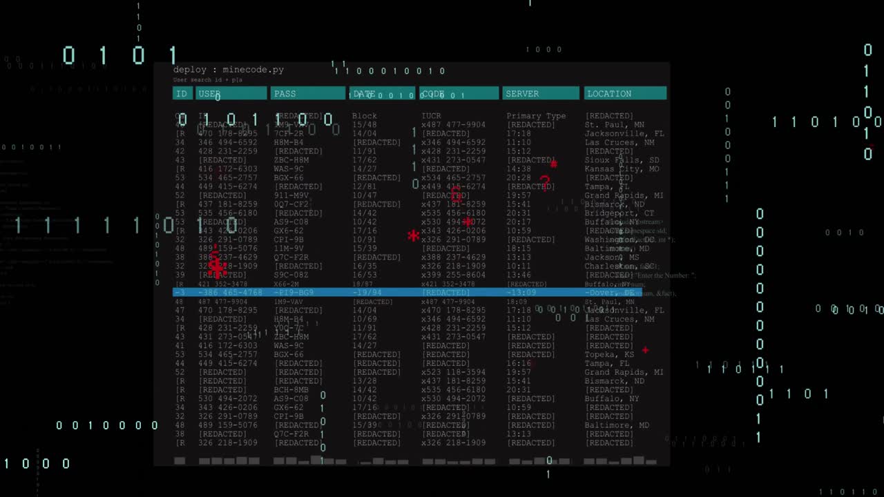 Animation of data processing on black background